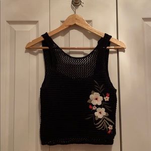 Black HOLLISTER crochet tank with flower detail